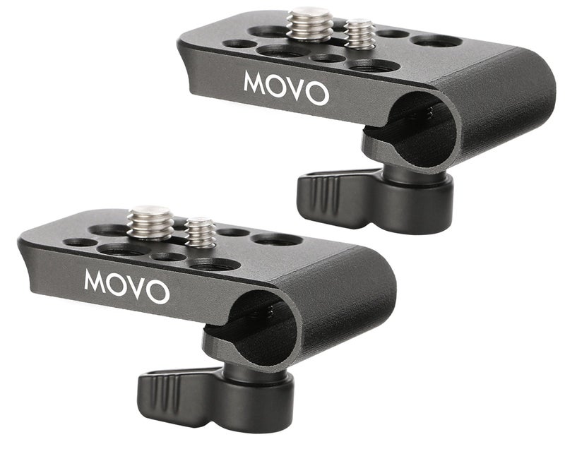 Movo CAB1000 15mm Modular Rod Clamp Adapter - Mounts Cameras, Monitors, Recorders to Rigs with Multiple 1/4" and 3/8" Male/Female Mounting Threads (2 Pack) - Image 1